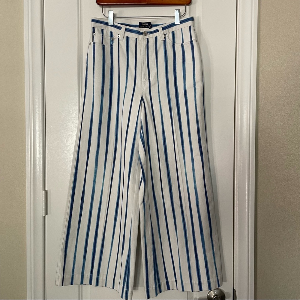 Polo Ralph Lauren Striped Wide Cropped Trousers - Picture 2 of 7